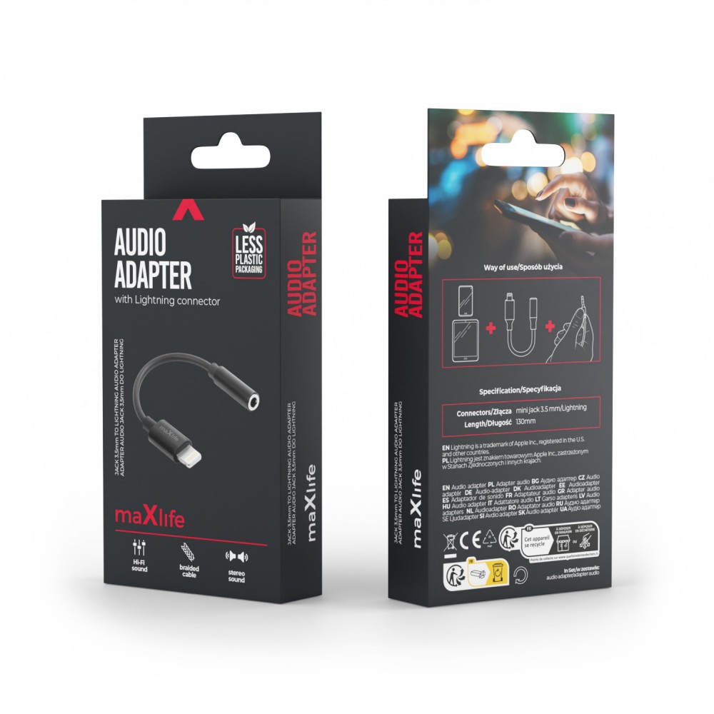Maxlife adapter audio MXJL-02 jack 3,5 mm - Lightning black