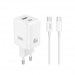 XO wall charger CE36 PD 45W 1x USB-C 1x USB white + cable USB-C - USB-C