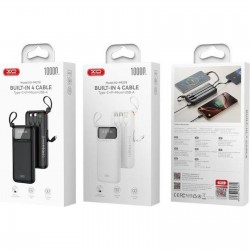 XO PR278, POWERBANK, 10000MAh, ΜΕ 4 ΕΝΣΩΜΑΤΩΜΕΝΑ ΚΑΛΩΔΙΑ, ΜΑΥΡΟ
