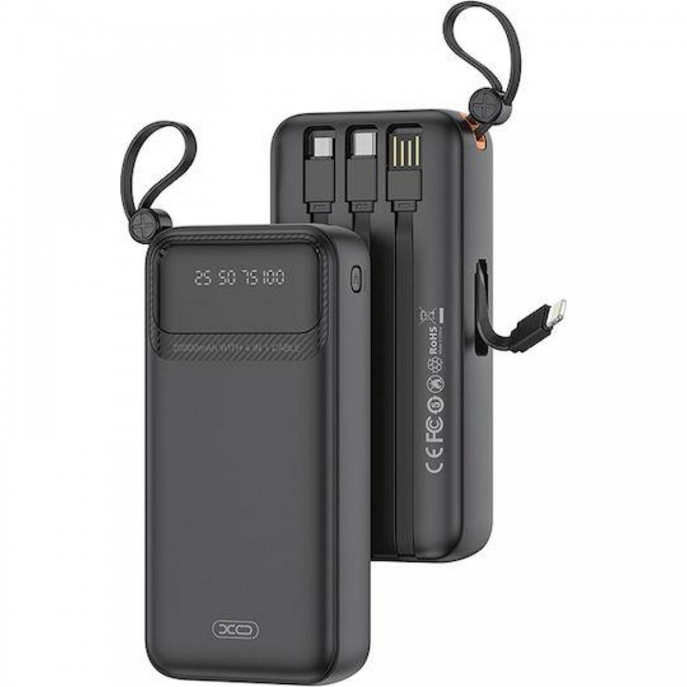 XO PR279, POWERBANK, 20000MAh, ΜΕ 4 ΚΑΛΩΔΙΑ, ΜΑΥΡΟ