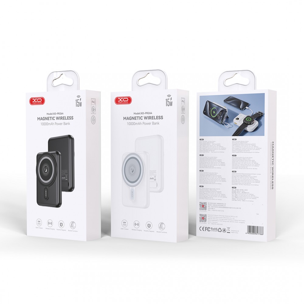 XO PR264 ΜΑΓΝΗΤΙΚΟ POWERBANK 15W WIRELESS CHARGING + PD20W, 10000MAH, ΛΕΥΚΟ