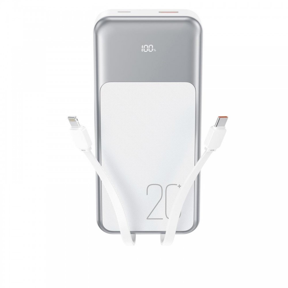 XO PR249 POWERBANK PD 20W + QC 22.5W ΜΕ ΕΝΣΩΜΑΤΩΜΕΝΟ ΚΑΛΩΔΙΟ TYPE-C ΚΑΙ LIGHTNING , ΟΘΟΝΗ, 20000mAh , ΛΕΥΚΟ
