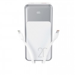 XO PR249 POWERBANK PD 20W + QC 22.5W ΜΕ ΕΝΣΩΜΑΤΩΜΕΝΟ ΚΑΛΩΔΙΟ TYPE-C ΚΑΙ LIGHTNING , ΟΘΟΝΗ, 20000mAh , ΛΕΥΚΟ