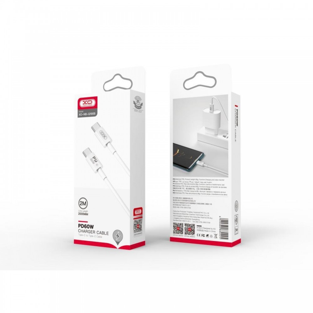 XO NB-Q190B 60W Charger Cable Type-C to Type-C 2m XO NB-Q190B 60W Charger Cable Type-C to Type-C 2m