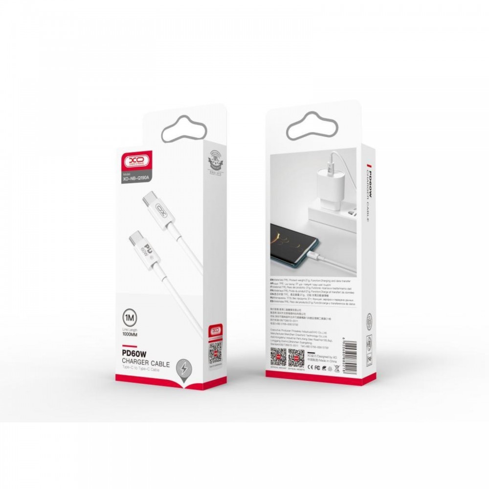 XO NB-Q190A 60W Charger Cable Type-C to Type-C 1m