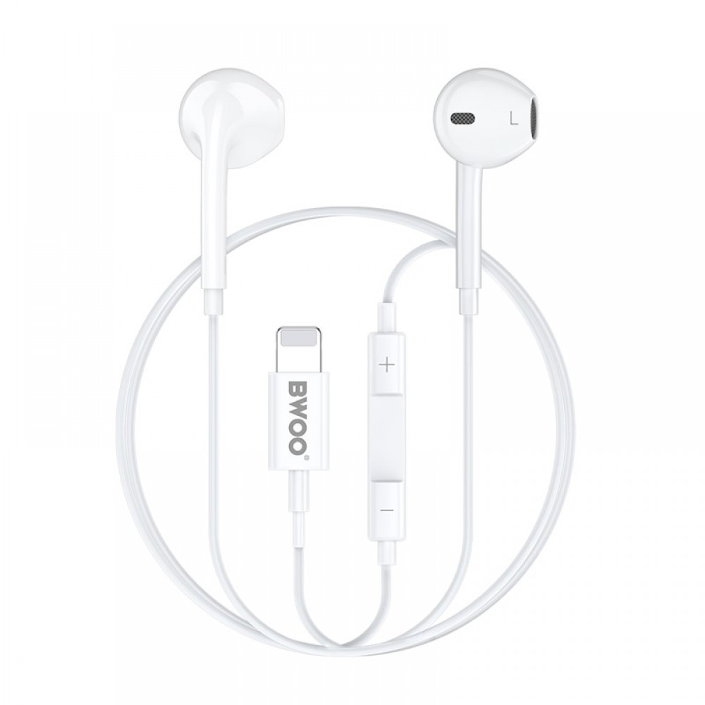 BWOO Wired Headphone Lightning With Volume Control HF179 white