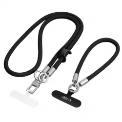 Tech-Protect C10S ROPE Crossbody Λουράκι Λαιμού για Κινητά, WRIST Λουράκι Καρπού για Κινητά - Μαύρο, Ασημί