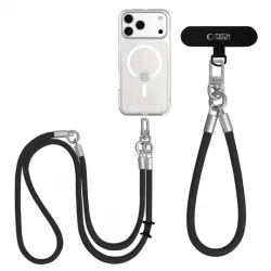 Tech-Protect C10S ROPE Crossbody Λουράκι Λαιμού για Κινητά, WRIST Λουράκι Καρπού για Κινητά - Μαύρο, Ασημί