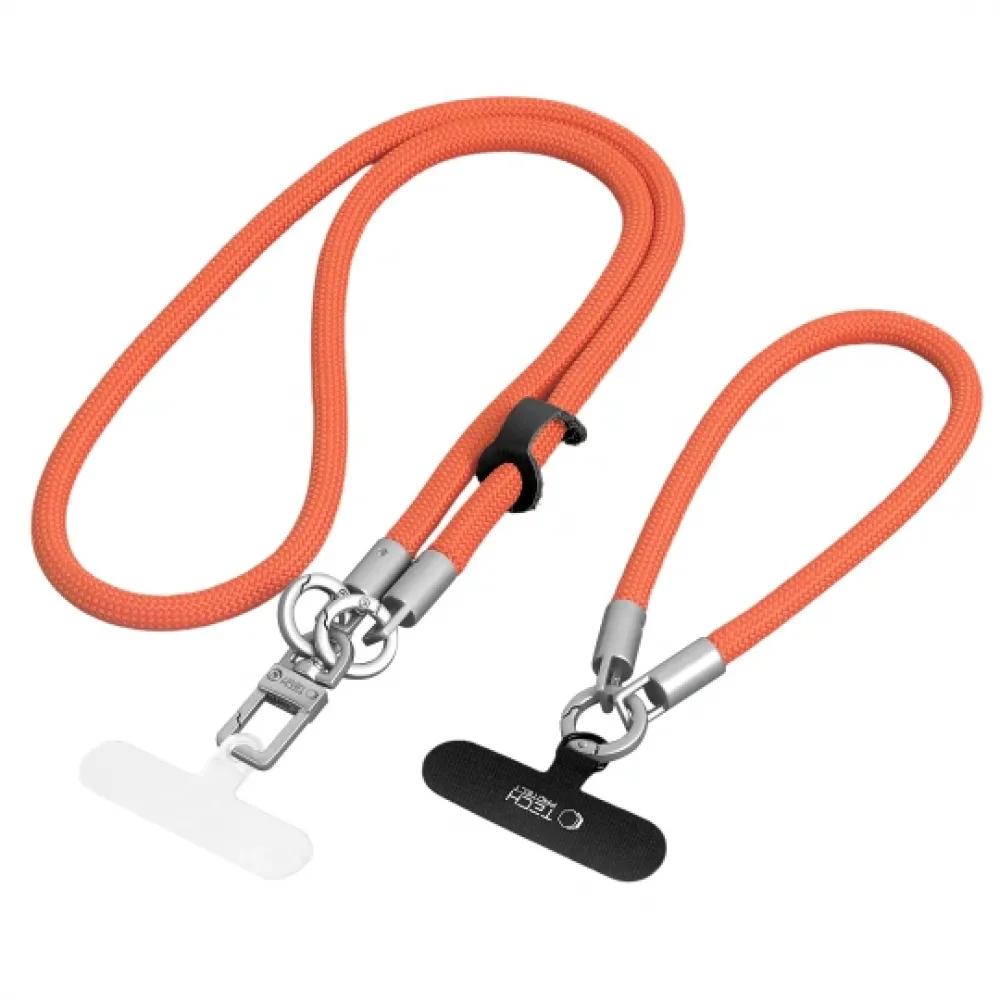 Tech-Protect C10S ROPE Crossbody Λουράκι Λαιμού για Κινητά, WRIST Λουράκι Καρπού για Κινητά - Πορτοκαλί, Ασημί