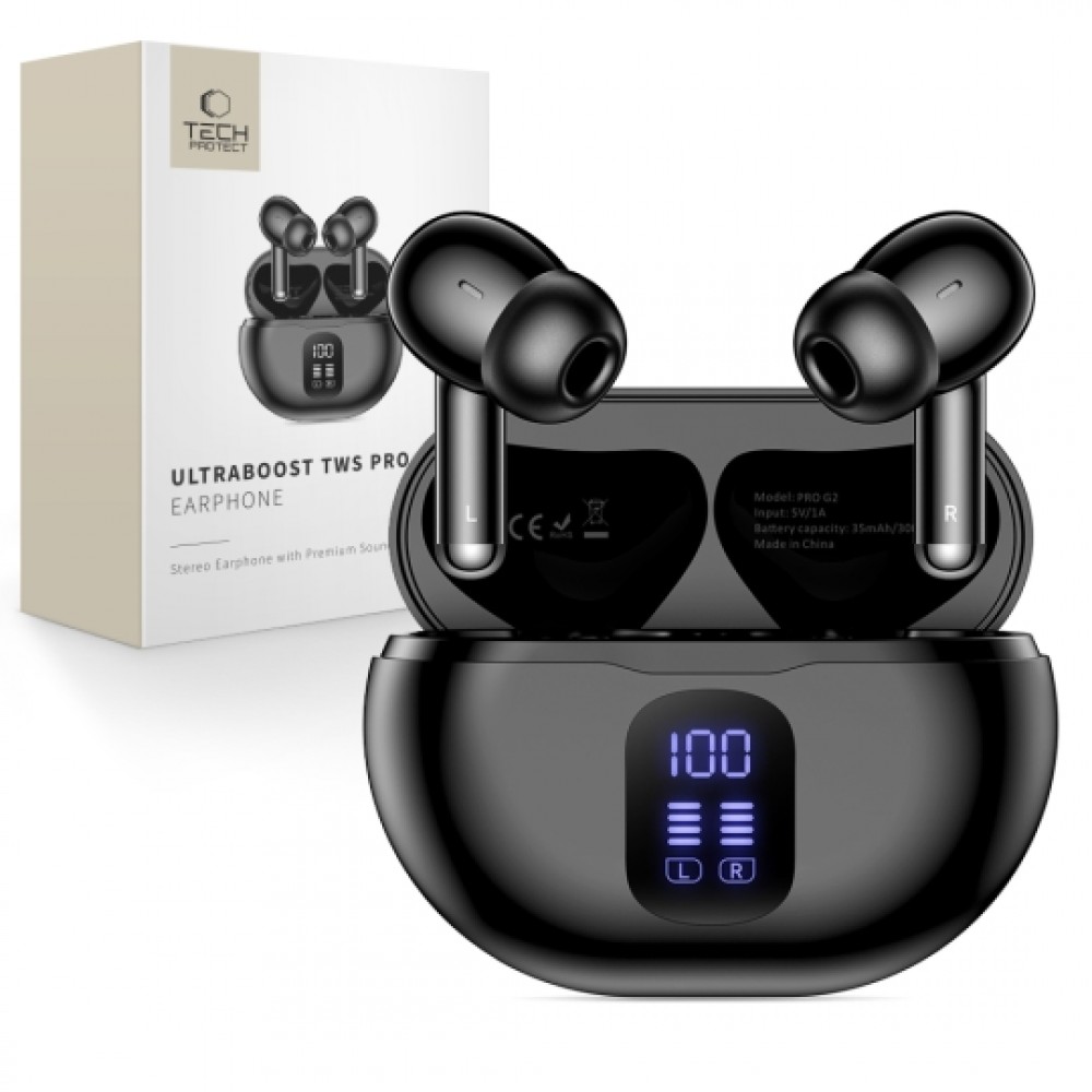 Tech-Protect Ultraboost Pro G2 In-ear Bluetooth Handsfree Ακουστικά με Θήκη Φόρτισης Μαύρα Tech-Protect Ultraboost Pro G2 In-ear Bluetooth Handsfree Ακουστικά με Θήκη Φόρτισης Μαύρα