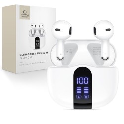 Tech-Protect Ultraboost Core G2 Earbud Bluetooth Handsfree Ακουστικά με Θήκη Φόρτισης Λευκά