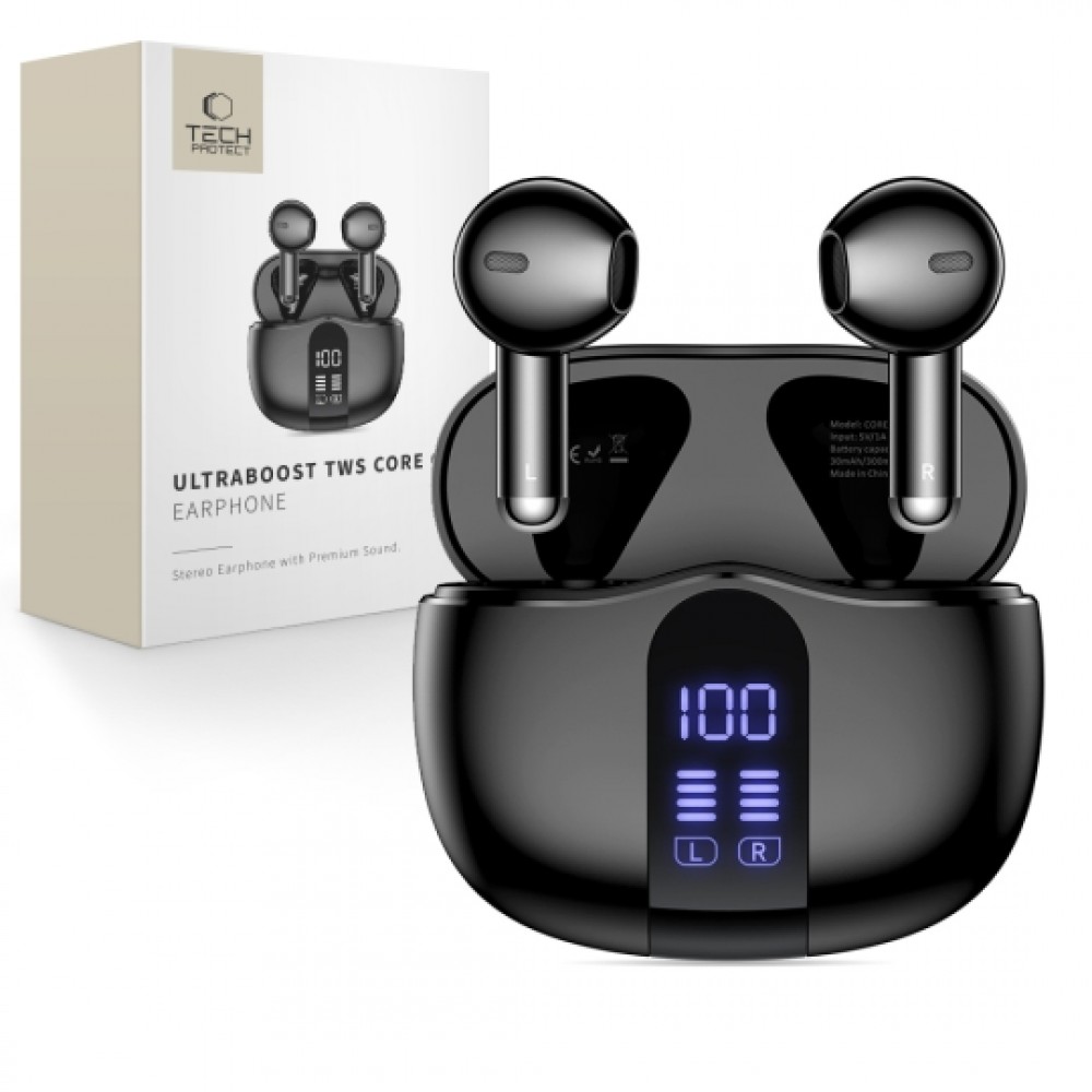 Tech-Protect Ultraboost Core G2 In-ear Bluetooth Handsfree Ακουστικά με Θήκη Φόρτισης Μαύρα Tech-Protect Ultraboost Core G2 In-ear Bluetooth Handsfree Ακουστικά με Θήκη Φόρτισης Μαύρα