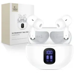 Tech-Protect Ultraboost Pro G2 In-ear Bluetooth Handsfree Ακουστικά με Θήκη Φόρτισης Λευκά