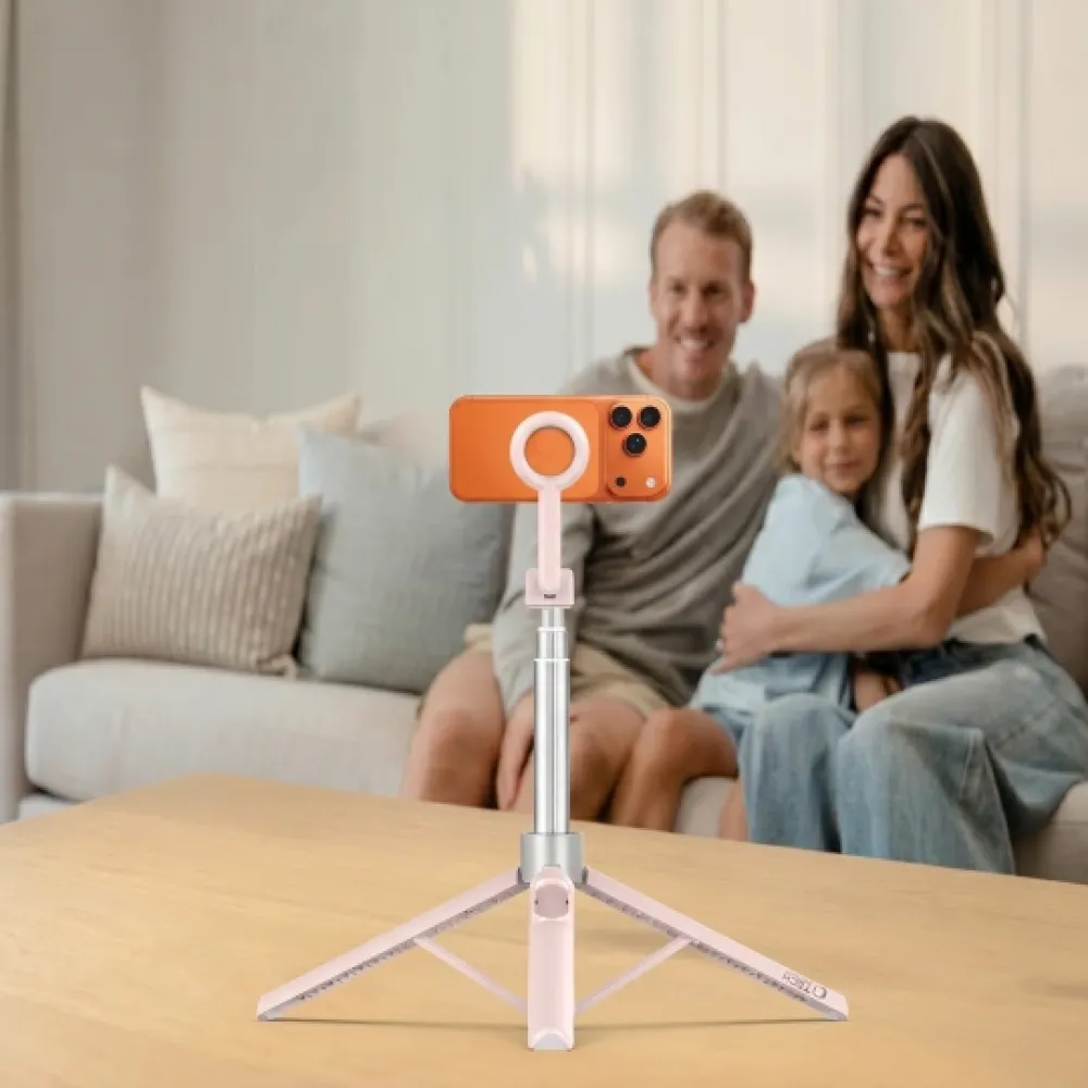 Tech-Protect selfie stick Bluetooth, με τρίποδο, Magsafe L10S - Ροζ