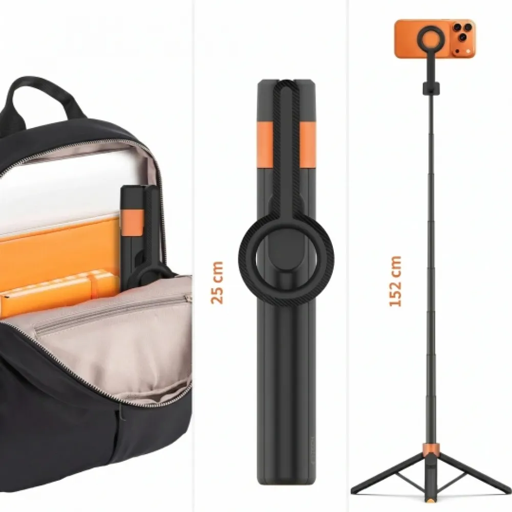 Tech-Protect selfie stick Bluetooth, με τρίποδο, Magsafe L10S - Μαύρο, Πορτοκαλί Tech-Protect selfie stick Bluetooth, με τρίποδο, Magsafe L10S - Μαύρο, Πορτοκαλί