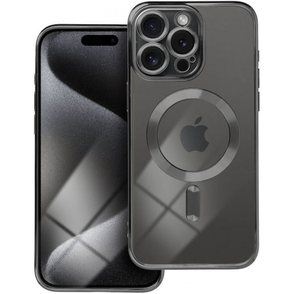 Back Cover Tempered Glass / Σιλικόνης Μαύρο (iPhone 15 Pro)