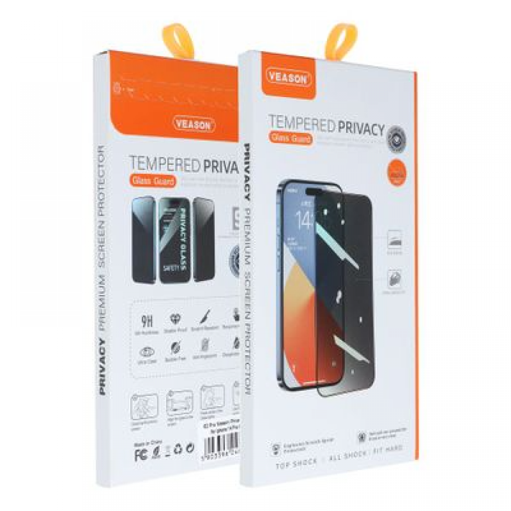 6D Pro Veason Full Glue Privacy Ματ Full Face Tempered Glass Μαύρο (iPhone 14 Pro)
