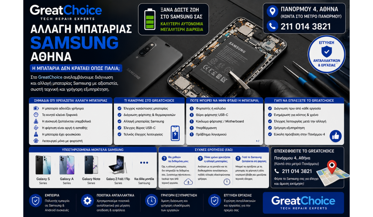 Αλλαγή Μπαταρίας Samsung Αθήνα – Service Samsung στο GreatChoice