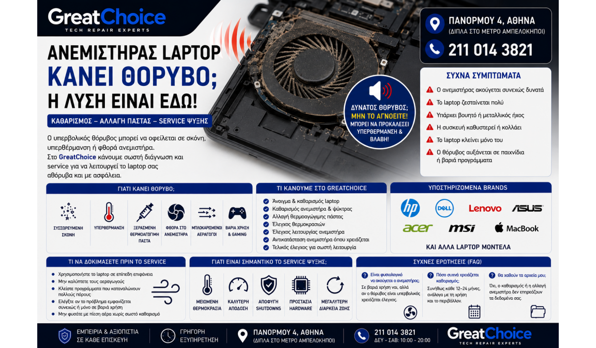 Ανεμιστήρας Laptop Κάνει Θόρυβο – Καθαρισμός & Service Laptop Αθήνα