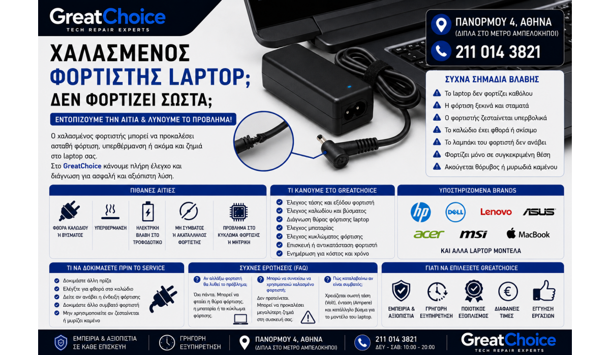 Χαλασμένος Φορτιστής Laptop – Service Laptop Αθήνα