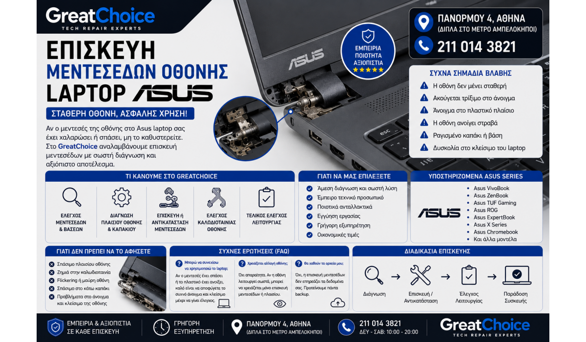 Επισκευή Μεντεσέδων Οθόνης Laptop Asus – Service Laptop Αθήνα