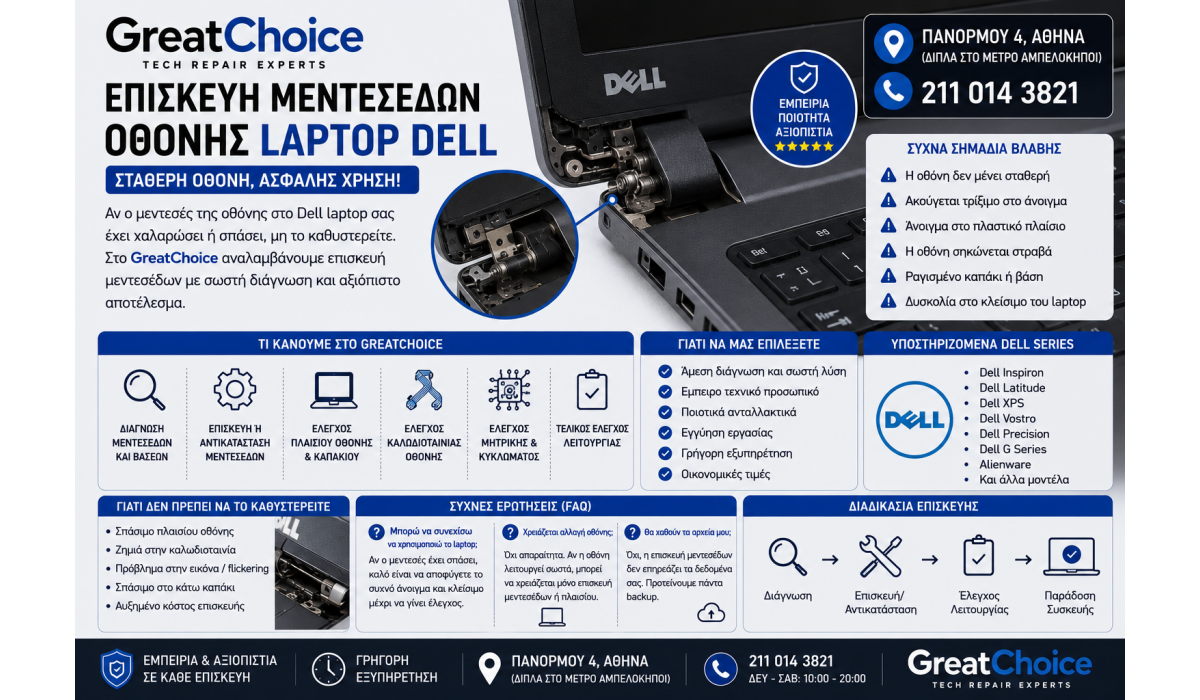 Επισκευή Μεντεσέδων Οθόνης Laptop Dell – Service Laptop Αθήνα