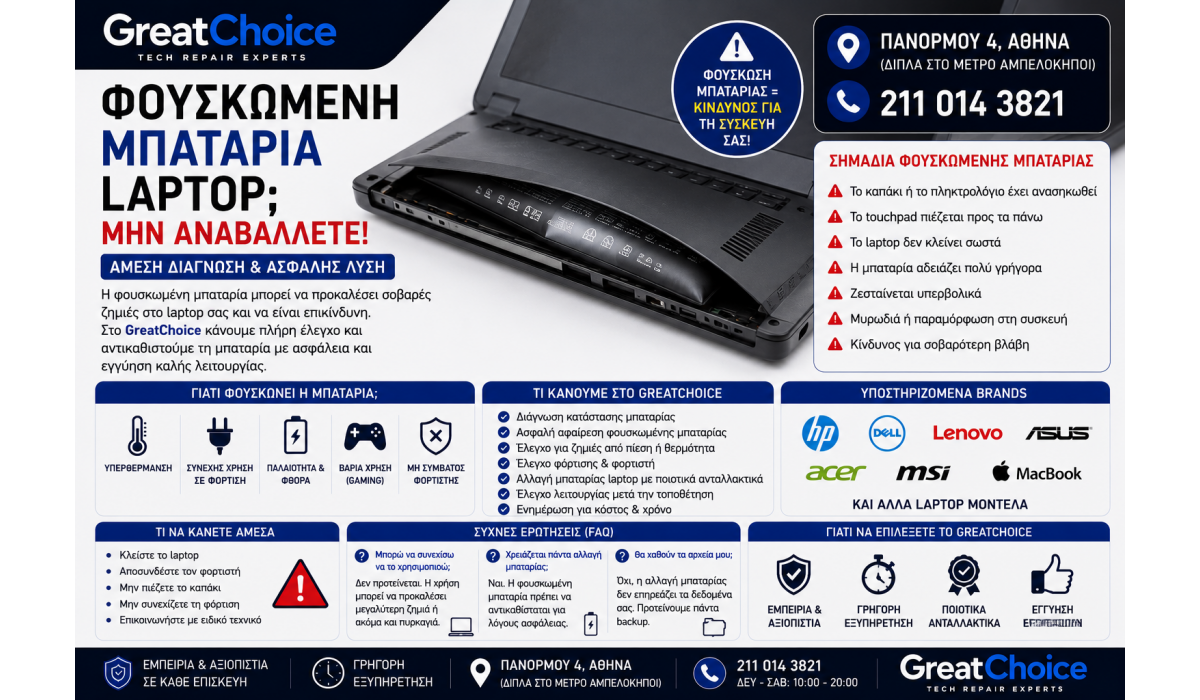 Φουσκωμένη Μπαταρία Laptop – Αλλαγή Μπαταρίας Laptop Αθήνα