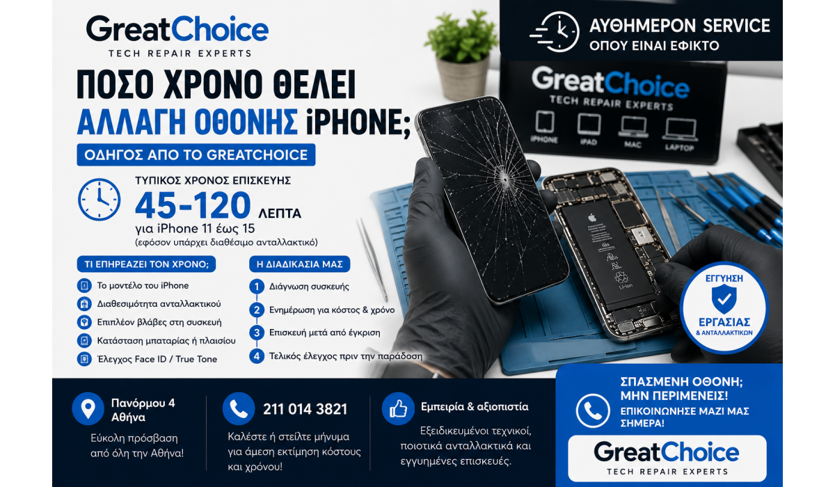 Πόσο χρόνο θέλει αλλαγή οθόνης iPhone – Διάρκεια επισκευής