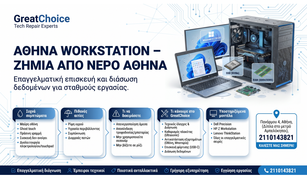 Αθήνα Workstation – ζημιά από νερό Αθήνα