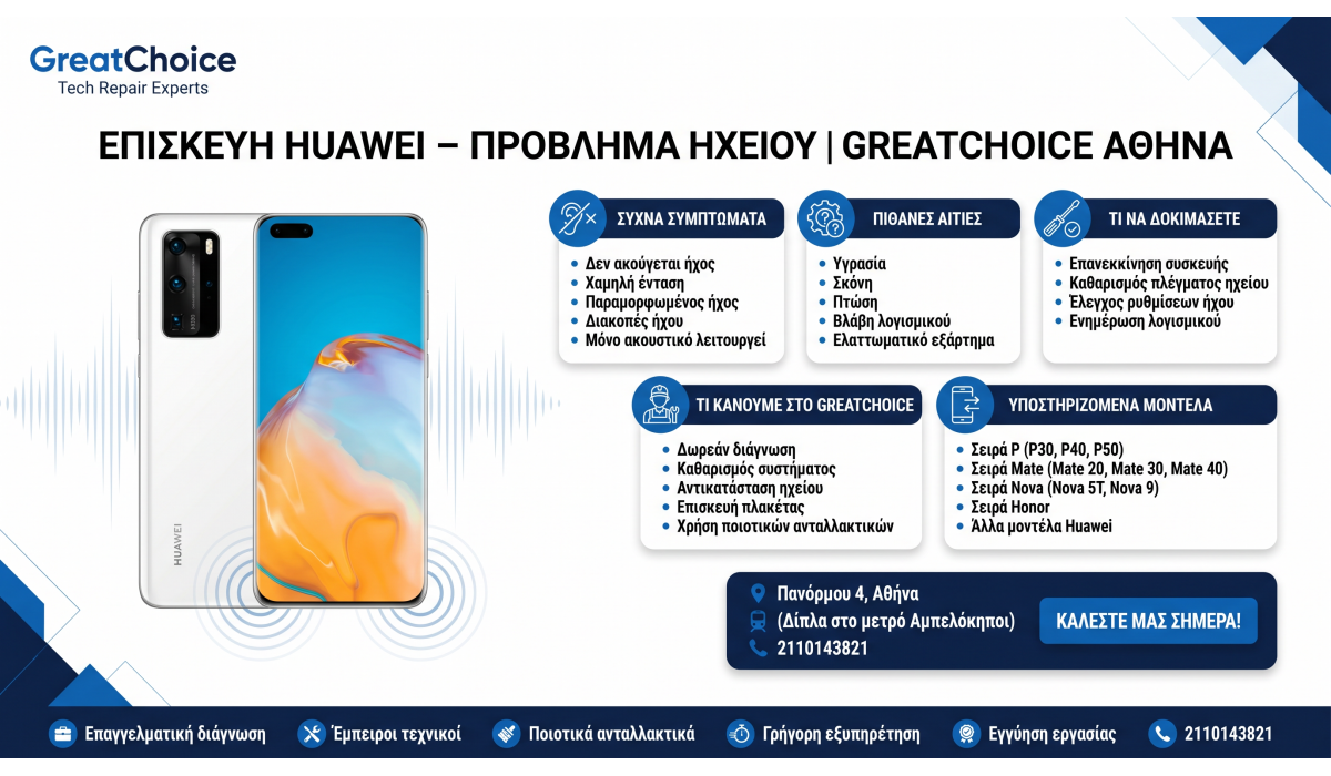 Επισκευή Huawei – Πρόβλημα Ηχείου | GreatChoice Αθήνα