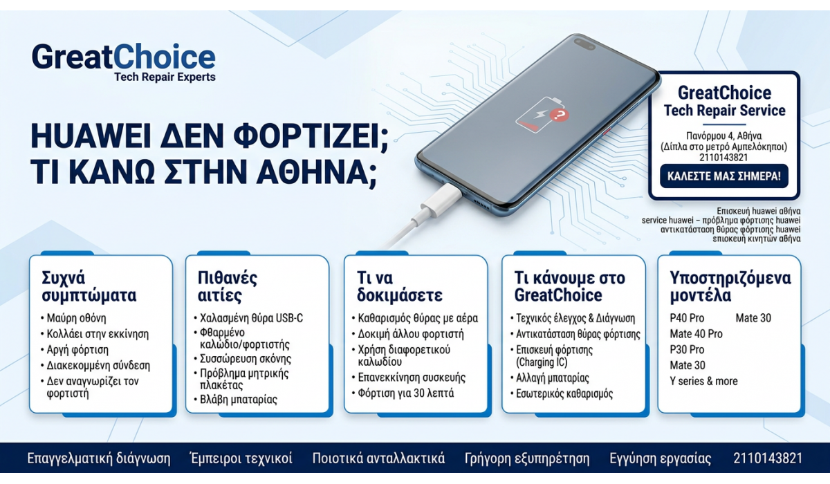 Huawei Δεν Φορτίζει; τι κάνω στην Αθήνα;