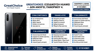 GreatChoice: εξειδίκευση Huawei, Δεν Ανοίγει, Πανόρμου 4