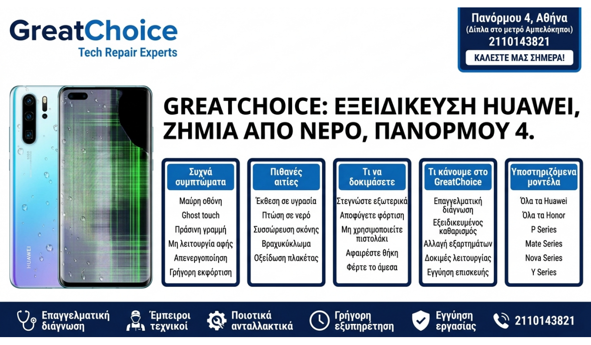 GreatChoice: εξειδίκευση Huawei, Ζημιά Από Νερό, Πανόρμου 4