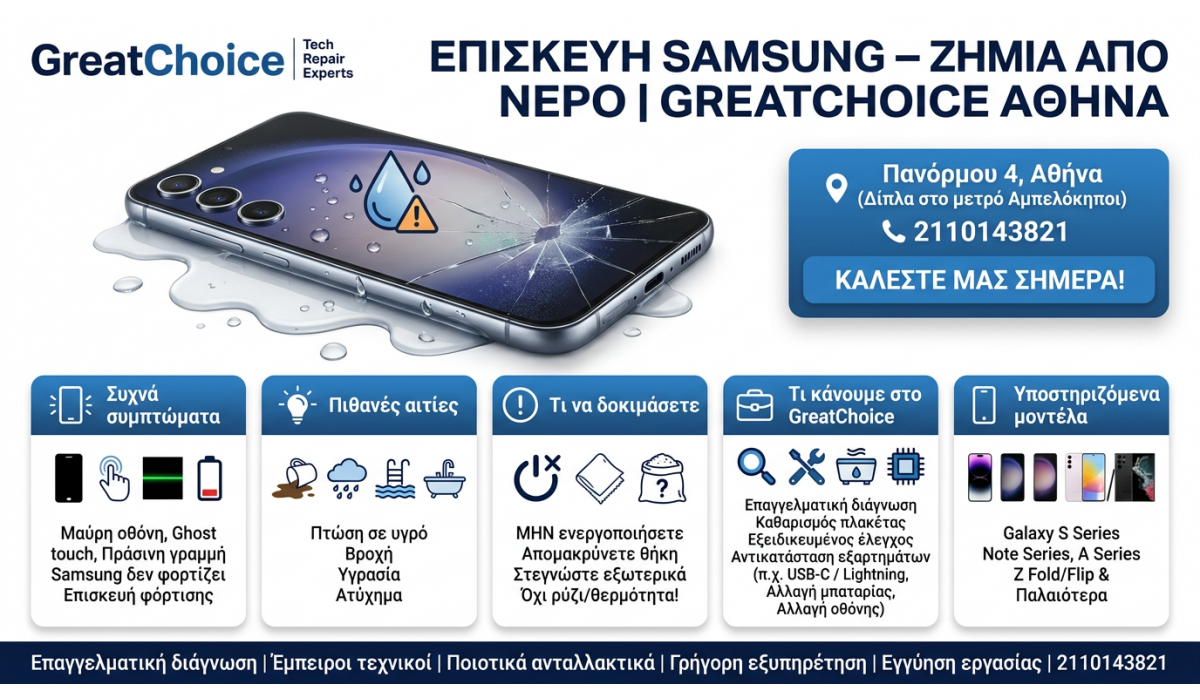 Επισκευή Samsung – Ζημιά Από Νερό | GreatChoice Αθήνα