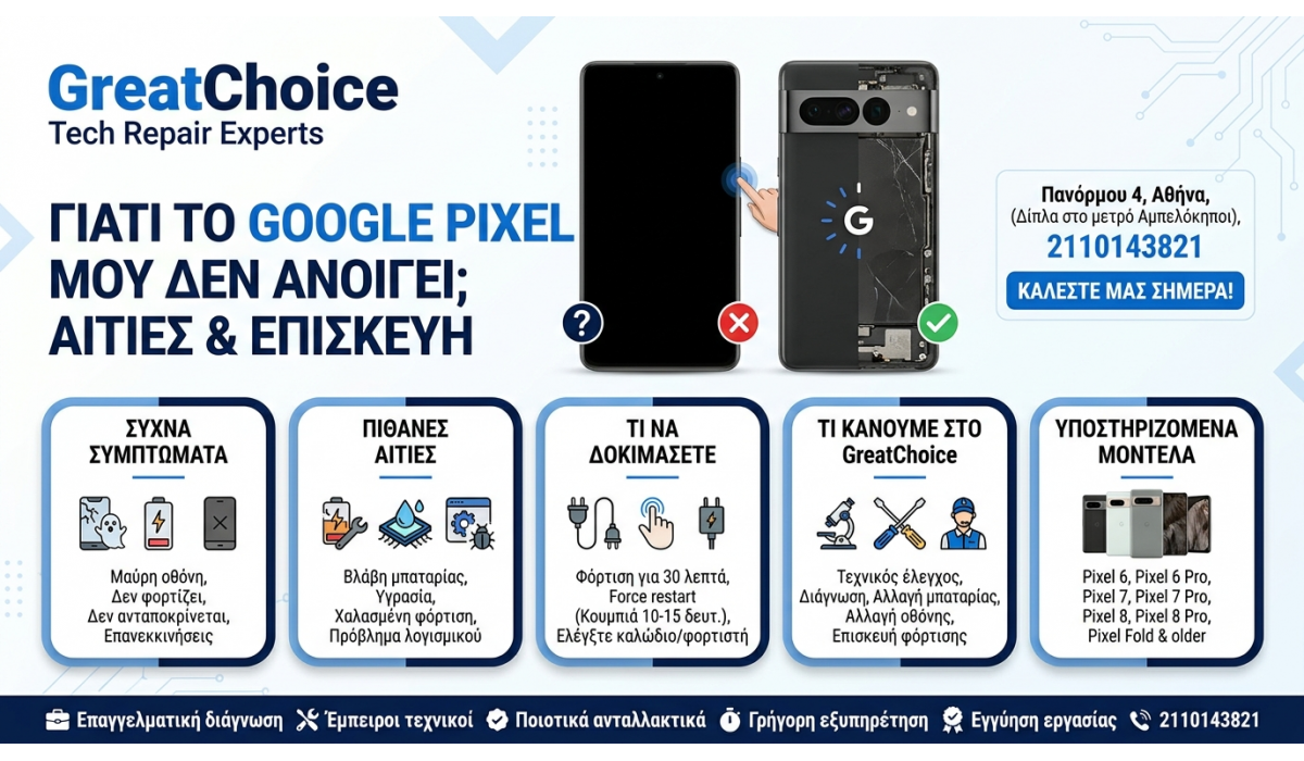 Γιατί το Google Pixel μου δεν ανοίγει; Αιτίες & Επισκευή
