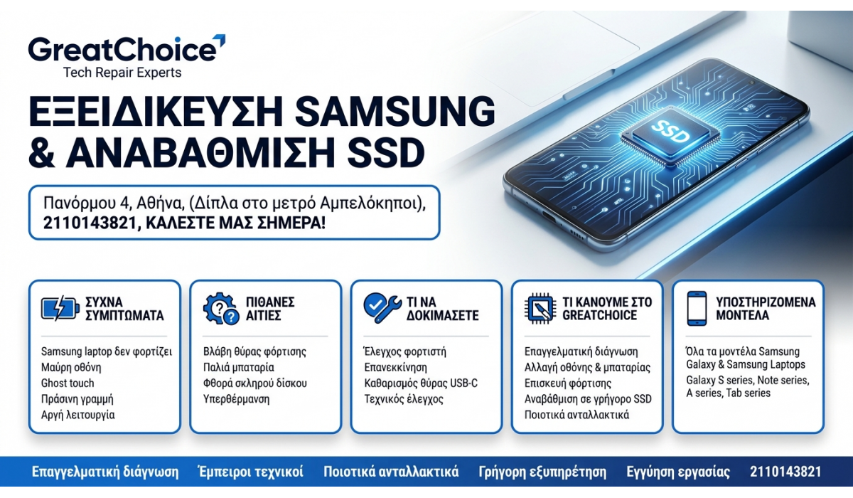 GreatChoice: εξειδίκευση Samsung, Αναβάθμιση Ssd, Πανόρμου 4