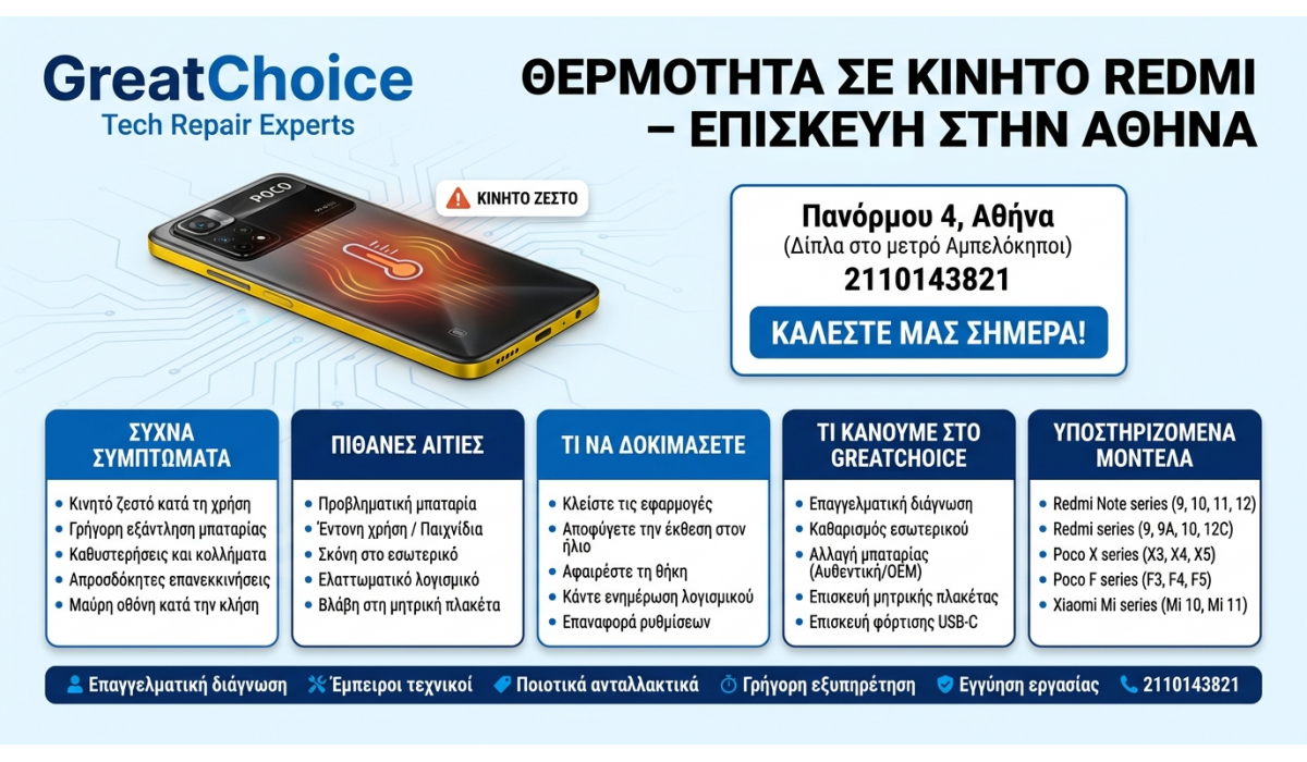 Θερμότητα σε κινητό Redmi – επισκευή στην Αθήνα