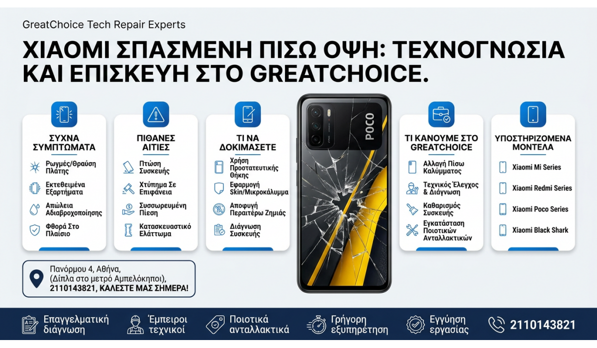 Xiaomi Σπασμένη Πίσω Όψη: Τεχνογνωσία και Επισκευή στο GreatChoice