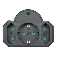 POWERTECH αντάπτορας ρεύματος PT-817 με προστασία υπέρτασης, 1x schuko, 2x euro, 16A, μαύρος