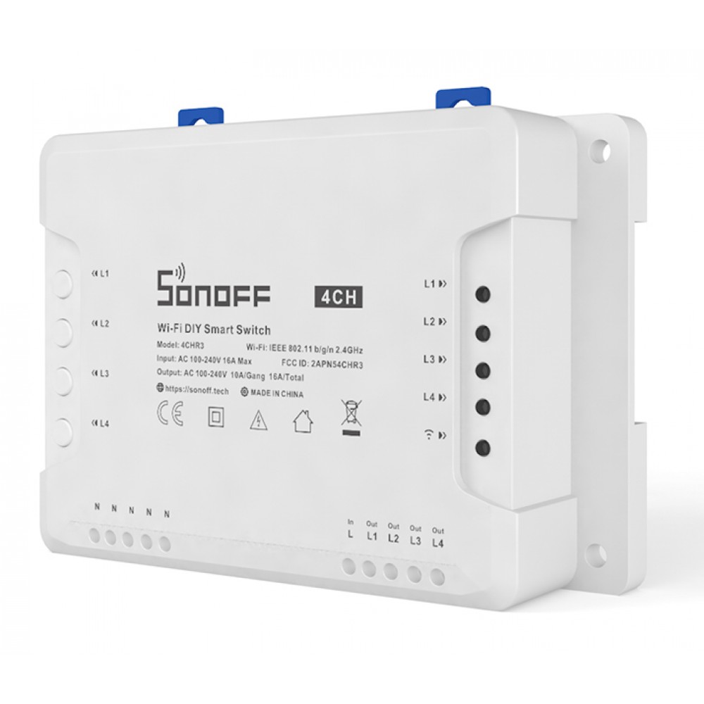 SONOFF Smart Διακόπτης WiFi 4CH R3, 4 θέσεων, 16A, λευκός SONOFF Smart Διακόπτης WiFi 4CH R3, 4 θέσεων, 16A, λευκός
