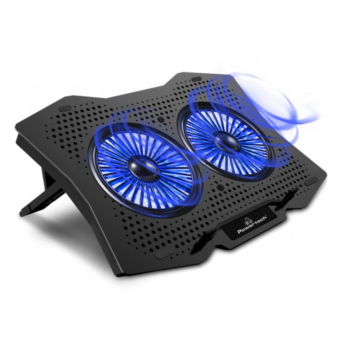 POWERTECH Βάση & ψύξη laptop PT-929, έως 18, 2x 110mm fan, LED, μαύρο