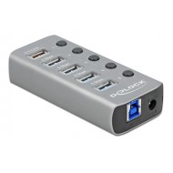 DELOCK USB hub 63262 με διακόπτες, 5x θυρών, 5Gbps, 2.4A, γκρι