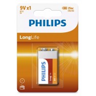 PHILIPS LongLife Zinc chloride μπαταρία 6F22L1B/10, 6F22 9V, 1τμχ