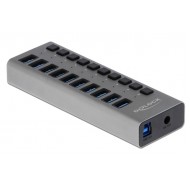 DELOCK USB hub 63670 με διακόπτες, 10x θυρών, 5Gbps, γκρι