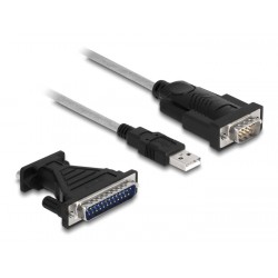 DELOCK καλώδιο USB σε RS-232 DB9 61314 με αντάπτορα DB25, 1.8m, μαύρο