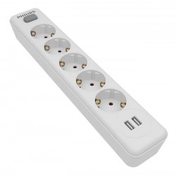 PHILIPS πολύπριζο SPN3052WA, 5x schuko 16A, 2x USB 2.4A, 2m, λευκό