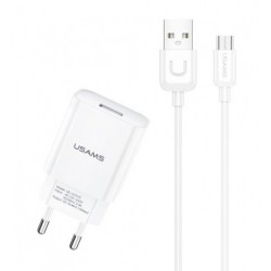 USAMS φορτιστής τοίχου T21OCMC01 με καλώδιο Micro USB, USB 2.1A, λευκός