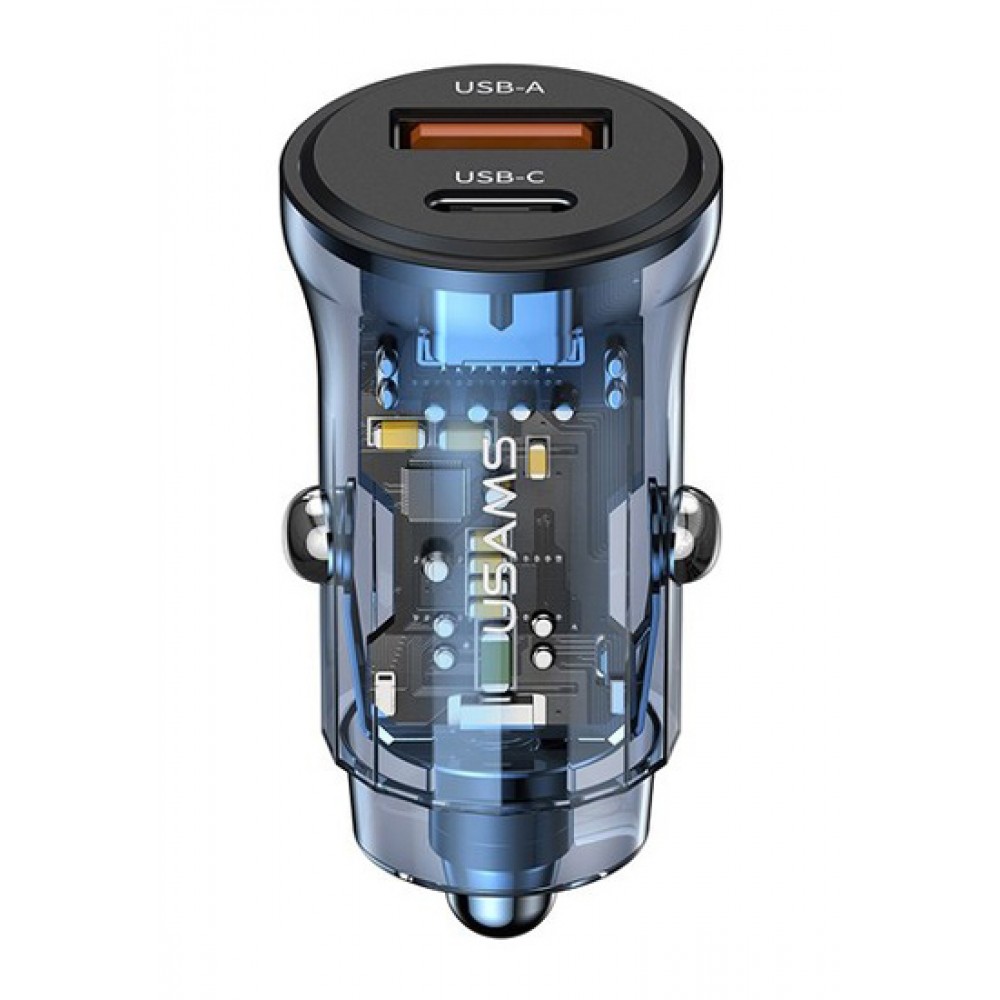 USAMS φορτιστής αυτοκινήτου US-CC164, USB & USB-C, 30W, μπλε USAMS φορτιστής αυτοκινήτου US-CC164, USB & USB-C, 30W, μπλε