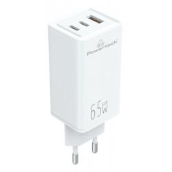 POWERTECH φορτιστής τοίχου PT-1094, USB & 2x USB-C, 65W, GaN, λευκός