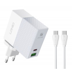 LDNIO φορτιστής τοίχου A2620C με καλώδιο, USB & USB-C, 65W PD, λευκός